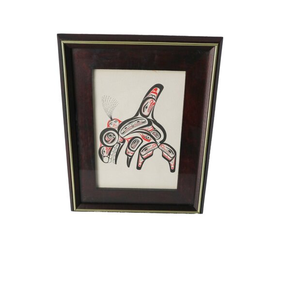 Bill Reid Haida Print Killer Whale Black and Red Series Matted Art Card Framed - Picture 1 of 7